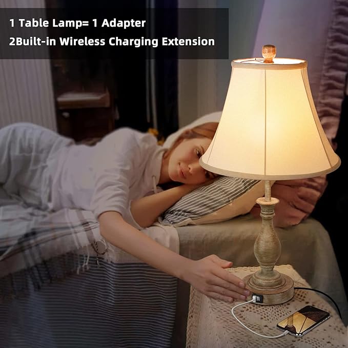 Farmhouse Table Lamp Touch Control 3-Way Dimmable Table Lamp, Modern Nightstand Lamp with 2 USB Port Bedside Desk Lamp with Fabric Shade for Living Room Bedroom Hotel (Pack 1-Beige Shade)