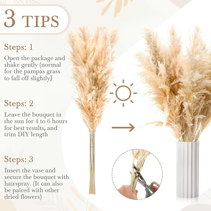 20 Stems 32 Inch Fluffy Pampas Grass Decor Tall Natural Dried Flowers Bouquet for Boho Home Decorations, Large Phragmites for Floor Vase, Wedding Floral Arrangements, Farmhouse
