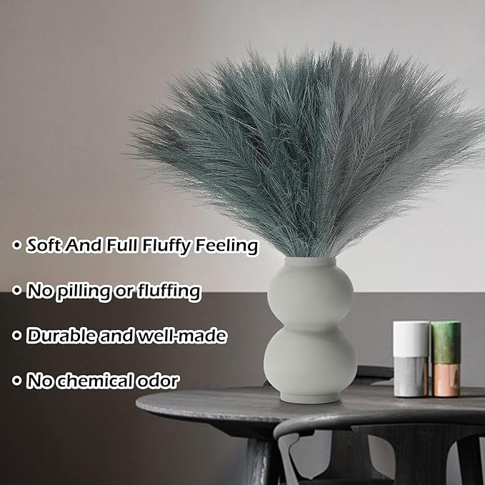 60 Pcs Pampas Grass Light Grey and Dark Grey Decor 21.7" Fluffy Faux Short Pampas Grass Artificial Small Pompas Grass Flower Vase Filler for Home Wedding Decoration