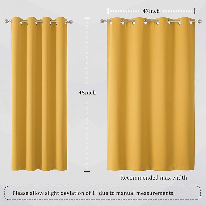 DUALIFE Yellow Curtains 45 Inches Long Blackout Curtain Panels for Bedroom Room Darkening Gold Window Drapes Thermal Insulated Grommet Top 52W x 45L,2 Panels