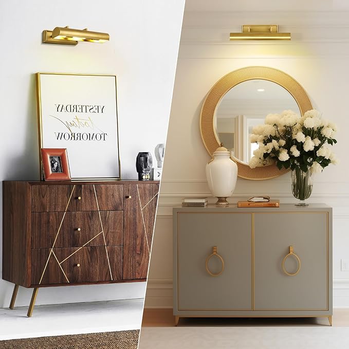 18in Brass Picture Lights Hardwired, 3-Light Gold Modern Picture Light for Wall, Rotatable Art Light Over Picture Frame for Living Room, Bookcase, Artwork, Poster (Includes Bulbs)