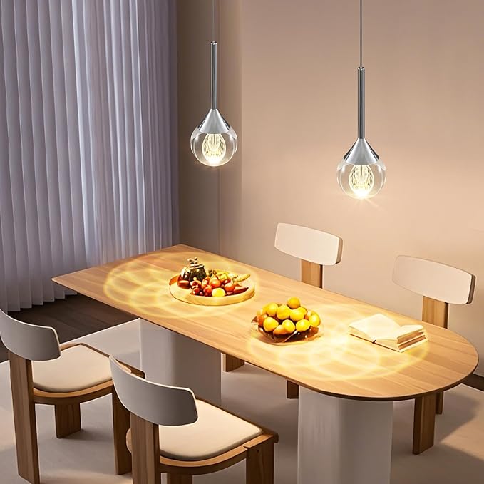 1-Light Teardrop Crystal Pendant Light - Chrome Finish Globe Ceiling Hanging Fixture D3.9 inch LED Pendant Light with Remote ，Raindrop Chandelier for Kitchen Island, Dining Room, Bar