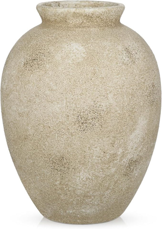 Large Rustic Ceramic Vase, 9.1 Inch Tall Farmhouse Vintage Flowers Vase, Decorative Terracotta Vases Antique Pottery Vases for Living Room Kitchen Mantel Entryway Table Centerpieces Shelf Decor