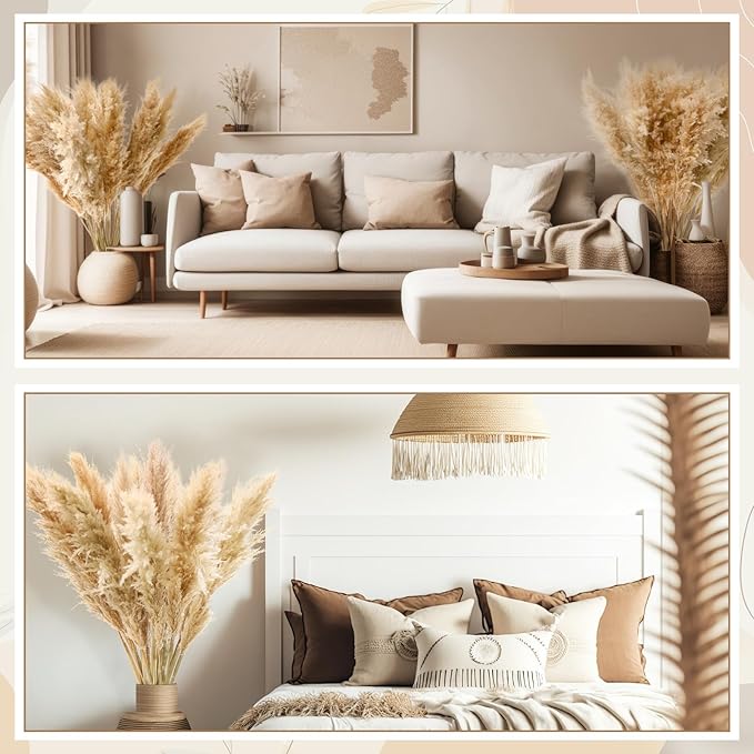 50 Stems 32 Inch Fluffy Pampas Grass Decor Tall Natural Dried Flowers Bouquet for Boho Home Decorations, Large Phragmites for Floor Vase, Wedding Floral Arrangements, Farmhouse