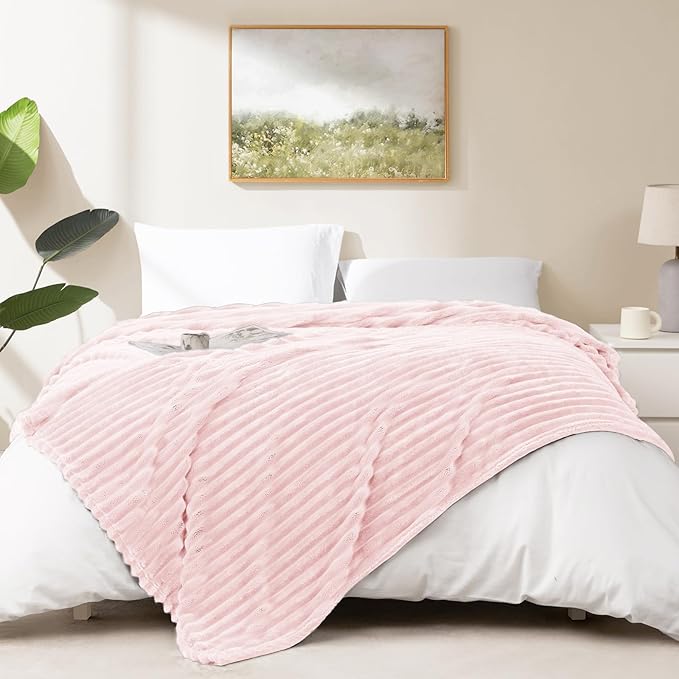 Pink Queen Size Blanket for Bed - 300GSM Soft Cozy Soft Blankets, Cute Large Lightweight Bedding Fleece Throws, Pink, 90x90 Inches