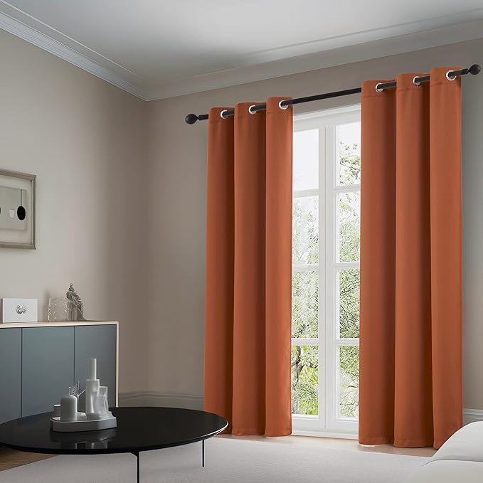 DUALIFE Rust Curtains 72 Inch Length 2 Panels Thermal Insulated Grommet Solid Room Darkening Window Curtain Panels Energy Efficient Blackout Curtains for Bedroom 42x72 Inches Long
