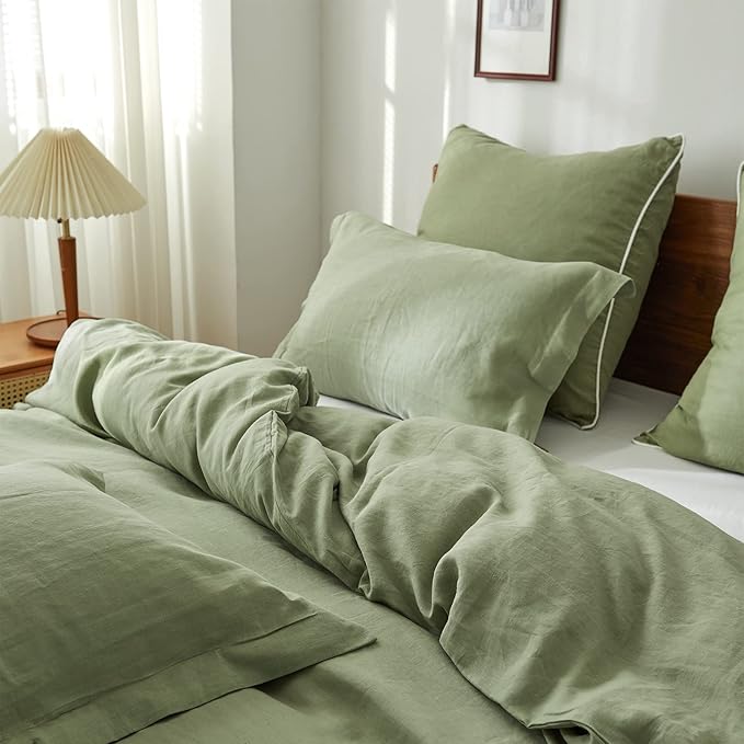 Simple&Opulence 100% Linen Pillow Case Queen Size Set of 2, Sage Green Pillow Covers with Overlap Closure, Luxury Breathable Pillowcases Protectors Suitable for All-Season (20" X 26", Sage Green)