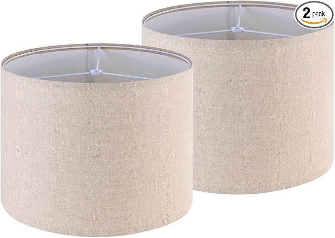 GO&SO Drum Lamp Shades Set of 2 Medium,Oatmeal Linen Lamp Shade 13"Top x 13"Bottom x 10"High(Spider),Replacement Lamp Shades for Floor Lamps,Table Lamp Shade,Hand Crafted Lampshade,Assembly Required