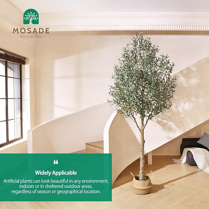 MOSADE Artificial Olive Tree 10 Feet Fake Olive Plant and Handmade Seagrass Basket, Perfect Tall Faux Topiary Silk Tree for Indoor Entryway Decor Home Office Gift