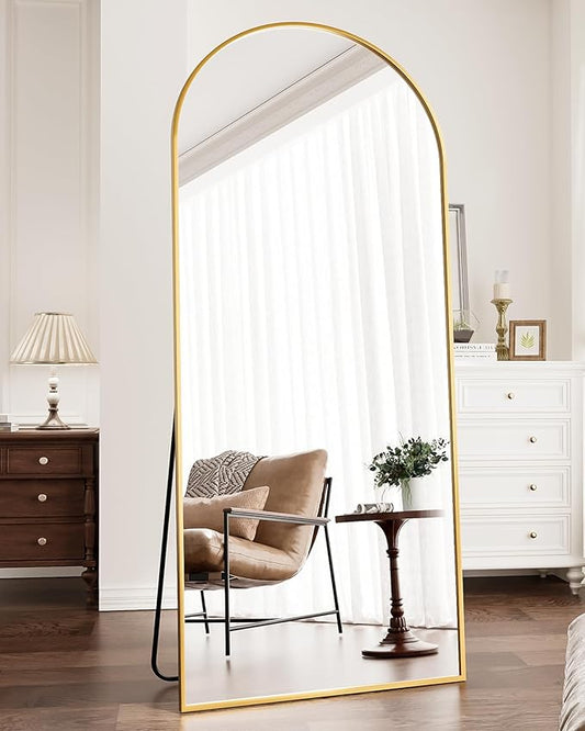 Full Length Mirror, 71"x30" Arched Floor Length Mirror, Oversized Standing Mirror, Hanging or Leaning Against Wall Mounted Mirrors, Large Full Body Mirrors with Aluminum Frame for Bedroom (Gold)
