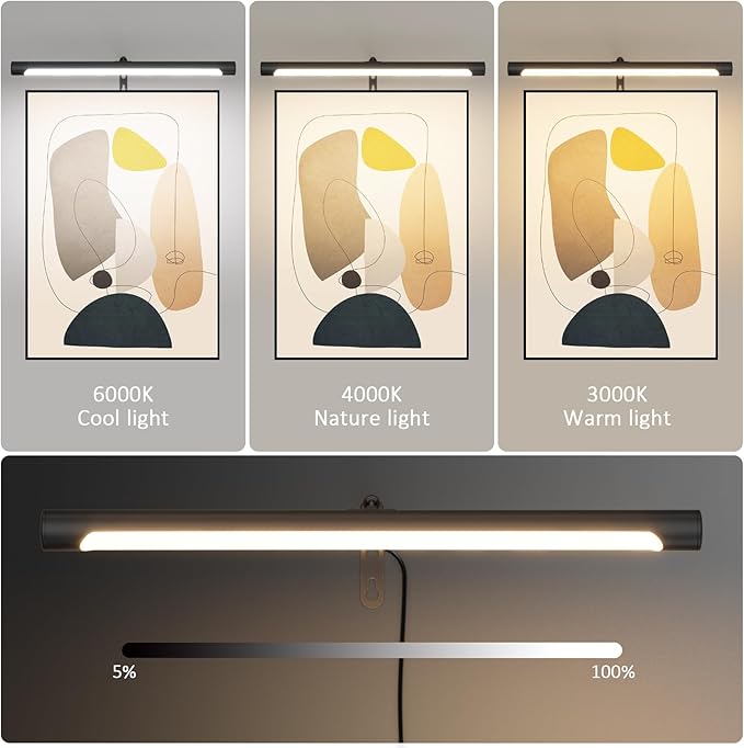 Picture Lights for Paintings Plug in, 16" Adjustable LED Picture Light Art Light with Timer, Remote Control Gallery Painting Wall Light for Picture Display Frame Dartboard Art Work (Black)