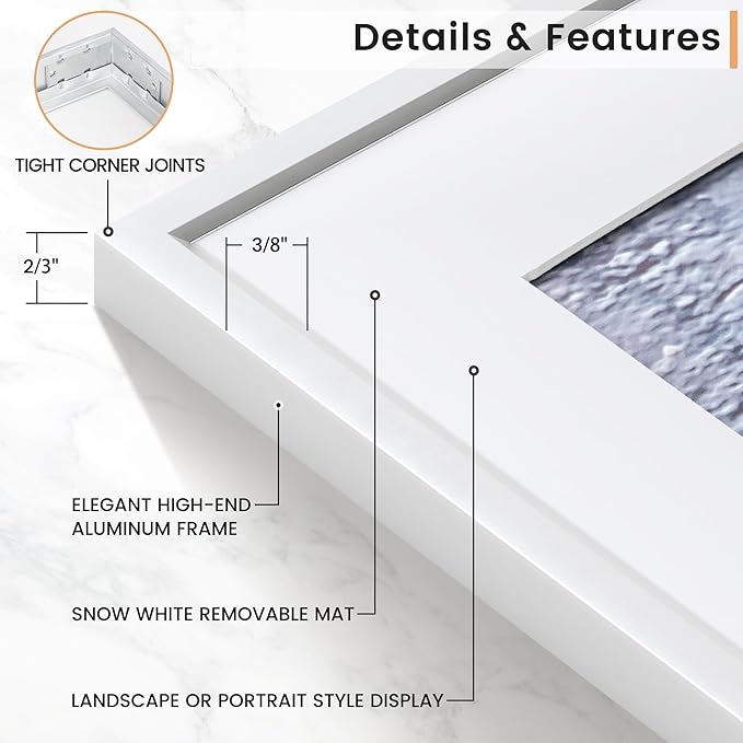 16x16 inch Metal Picture Frame - Thin Aluminum Square Photo Frames with 12x12 Removable Mat - High Definition Plexiglass - Vertical and Horizontal Display - Wall Hook Hanging Hardware Included - Silver, Set of 1