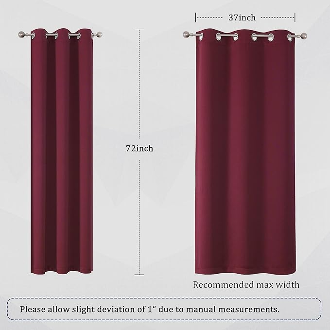 DUALIFE Christmas Decor Curtains - Burgundy Red Blackout Curtains for Bedroom Solid Thermal Insulated Window Curtain Panels with Grommet for Living Room 42 X 72 Inch Length