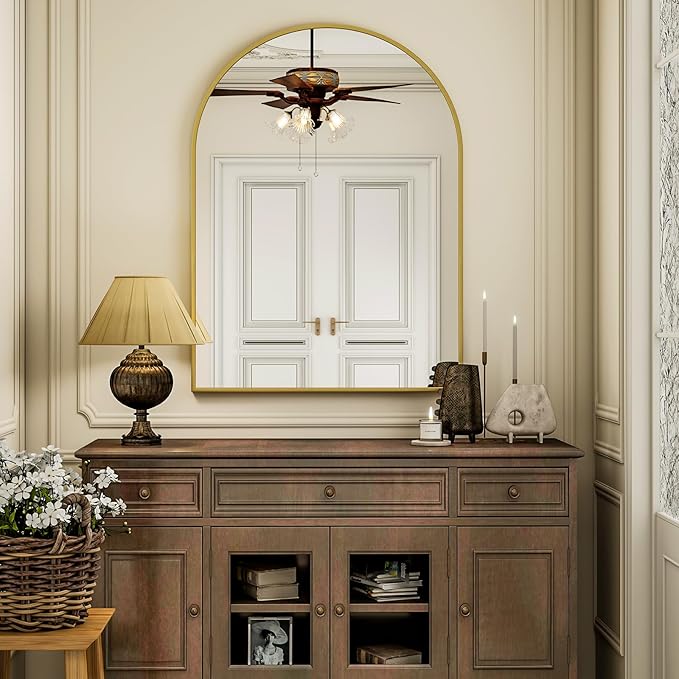Arch Bathroom Mirror, 20x30 inch Arched Bathroom Mirror/Wall Mounted Vanity Mirror - Arch Metal Frame Wall Mirror for Bathroom Bedroom Living Room, Gold