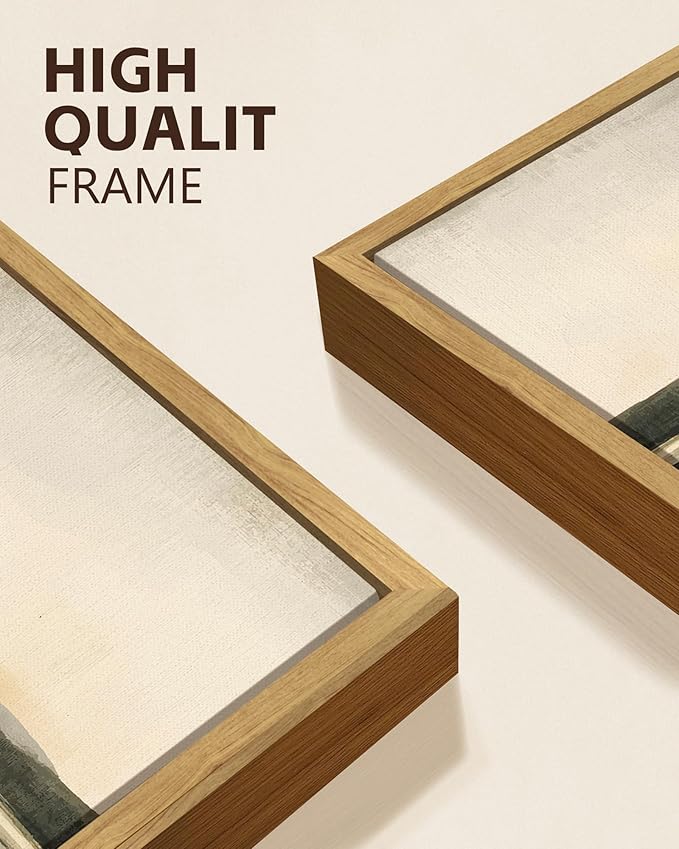 KUVIOKE Watercolor Abstract Mountain Lake Framed Wall Art Brown Landscape Nature Wilderness Painting Nordic Neutral Tan Illustration Decorative Home Decor 11x14in (Natural Framed)