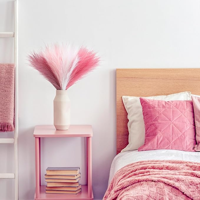 80 Pcs Pampas Grass Decor 21.7" Fluffy Pink White Violet Faux Short Pampas Grass Artificial Small Pompas Grass Flower Vase Filler for Home Wedding Decoration