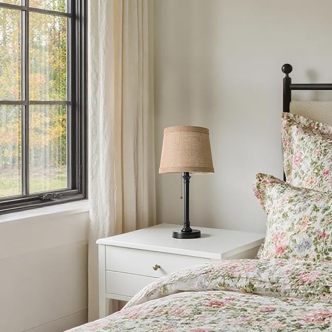 Oneach 19.5” Table Lamps Set of 2, Pull Chain Switch Bedside Table Lamps, Farmhouse Nightstand Lamp with Unique Natural Shade, Small Lamp for Living Room, Bedroom, Home Office, Nursery