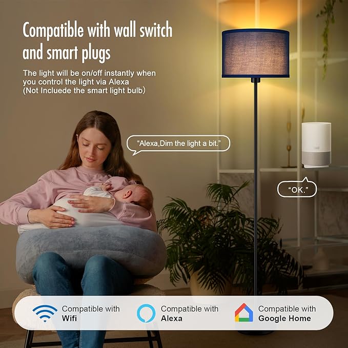 BoostArea Floor Lamp Blue, Standing Lamp, Small Floor Lamps for Living Room, Simple LED Tall Lamp with Lampshade, On/Off Foot Switch, Corner Pole Lamps for Bedroom/Office/Kids' Room(Without Bulb)