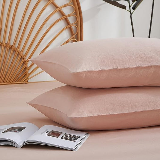 100% French Linen Pillowcase Set of 2, Breathable Envelope Closure Soft Linen Pillow Cover,Soft Luxury Hotel & Home Use, Gift