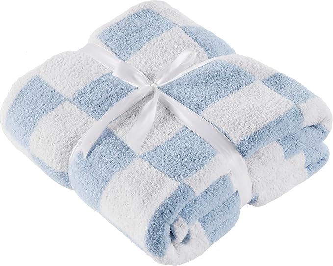 Checkered Throw Blanket Soft & Cozy Blanket for Bed, Couch, and Sofa Lightweight Stylish Versatile Blanket Home Decor for All Seasons Throws Blanket Dusty Blue 50x60 Inches