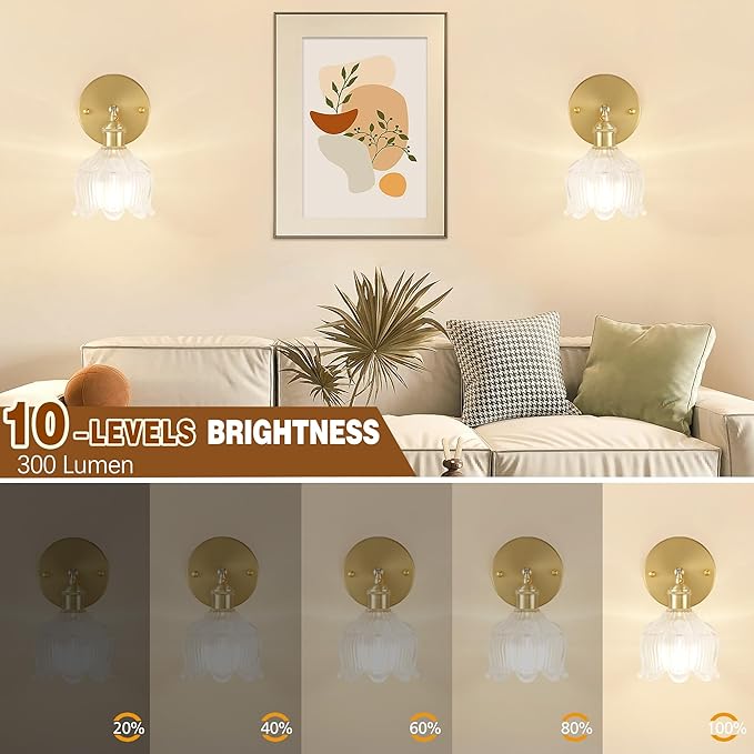 Vintage Battery Operated Wall Sconce with Flower lampshade,Rechargeable Battery Powered Wall Lights,Wall lamp With 15 Colors for Bedroom Living Room Home Decor (Flower White, 2 Light Battery Operated)