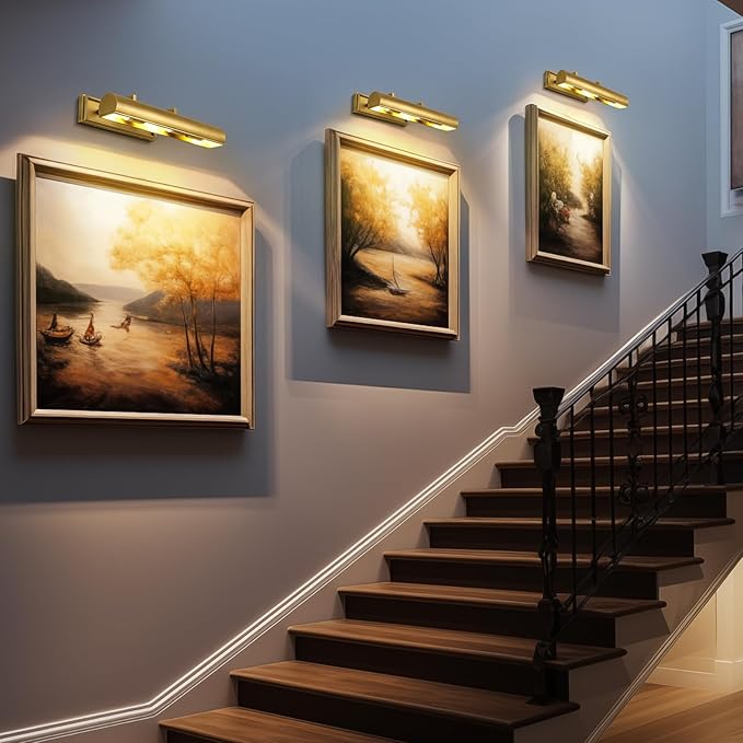 Picture Light 24" Brass Picture Lights for Wall 4-Light Gold Picture Frame Light Dimmable Art Gallery Light Accent Lighting Bathroom Wall Sconce for Artwork Poster Portrait Library Display