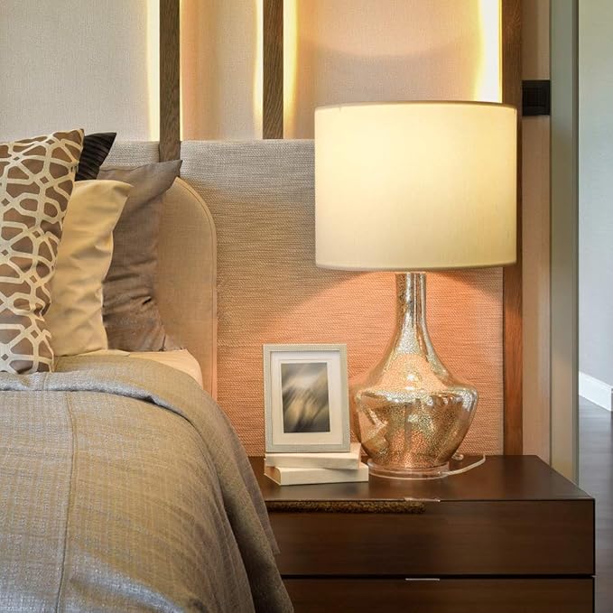 Wellmet 14"x14"x11" Assembly Required Lampshade for Table Lamp, Bedside Lamp, Floor Lamp, Fabric Drum Lampshade Classic Modern Style, Spider Fitter, Cream White