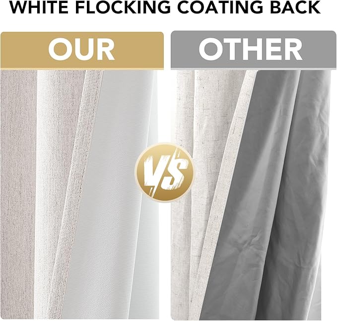 H.VERSAILTEX 100% Blackout Curtains Linen Textured Chenille Curtains Thermal Insulated Curtain 84 Inches Long with White Flocking Coating Back, 2 Panels, Heathered Ivory(Not Solid)