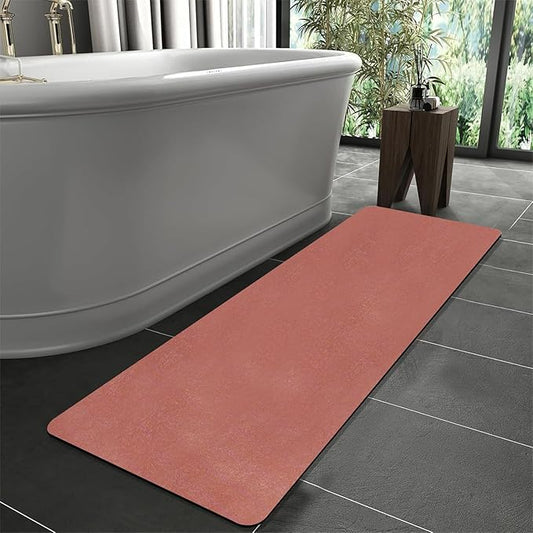 Extra Long Bathroom Rugs Diatomaceous Earth Bath mat Super Absorbent Quick Dry Non Slip Bath Mat Thin Runner Rug Fit Under Door-Shower Rug for in Front of Bathtub Shower, Brown, 23.6"x47.2"