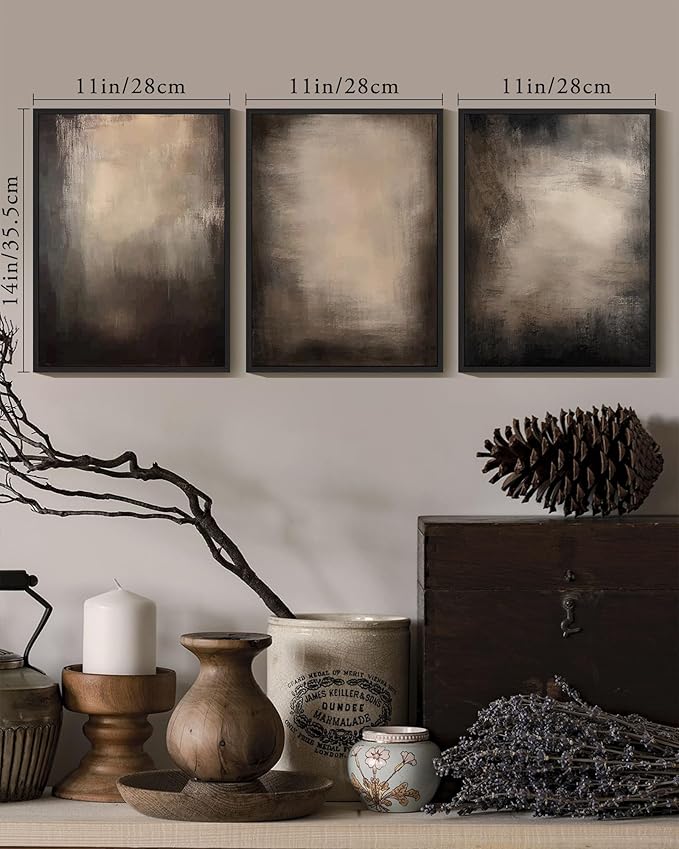 KUVIOKE Abstract Framed Wall Art Set Earthy in Deep Brown and Beige Tones Modern Art Decorative Home Decor 11x14in (Black Framed)