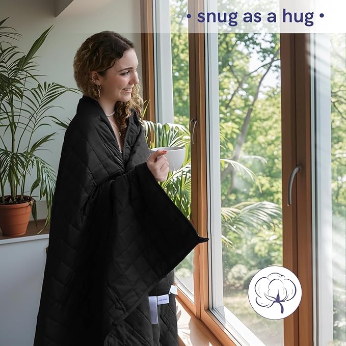 YnM 17lbs Weighted Blanket for Adults, Cotton Heavy Bed Throw Blanket with Cooling Glass Beads for All Season Use, Ideal for One Person of 160lbs (60x80 Inches, Queen Bed, Black)