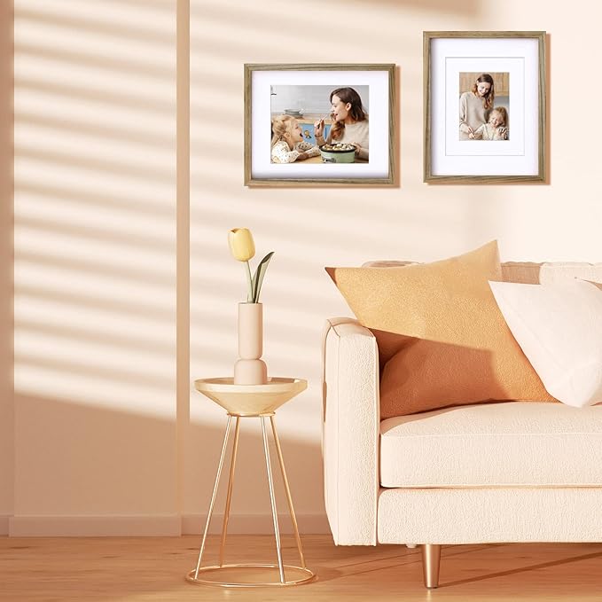 Egofine 11x14 Picture Frames with Plexiglass, Display Pictures 5x7/8x10 with Mat or 11x14 Without Mat Set of 4 for Tabletop and Wall Mounting, Carbonized Brown