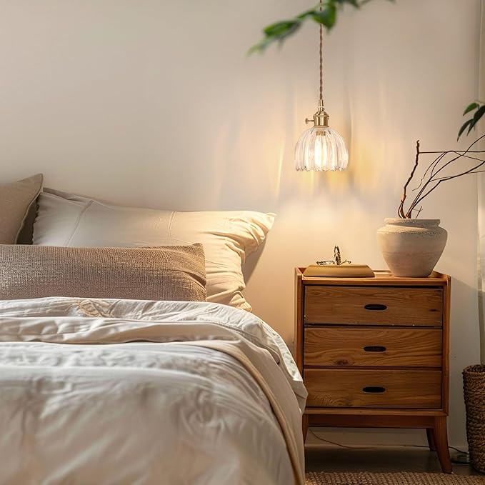 Mini Pendant Light with Clear Tulip Glass Lmapshade, Brass Vintage Pendant Light Adjustable Hanging Light for Kitchen Island Dining Room Hallway