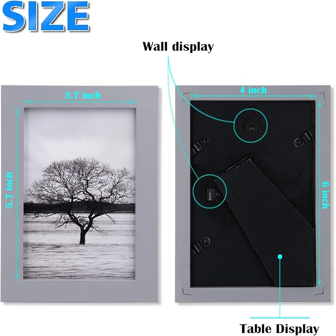 Egofine 4x6 Picture Frames Set of 4 Covered by Plexiglass - Made of Solid Wood for Table Top Display and Wall Mounting photo frame Light Grey