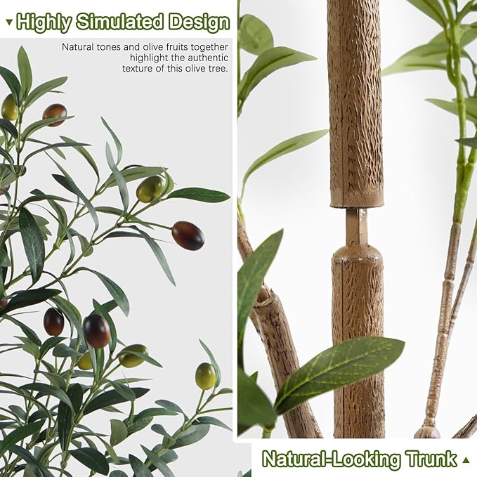 4FT Artificial Olive Tree Indoor, Tall Faux Olive Tree with Pot&Basket, Large Fake Olive Tree with Realistic 576 Silk Leaves and 32 Fruits for Living Room Home Office Decor