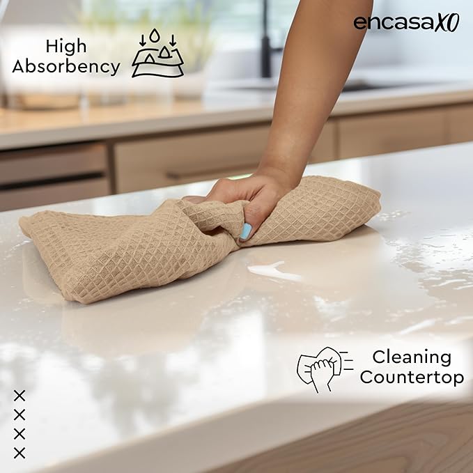 Encasa XO Kitchen Dish Towels Set | Multicolor | Waffle Weave and Flat Hand Tea Towel | 28"x18" | Quick Drying Reusable Cotton Washcloths | Multipurpose Lightweight Dishcloths Set of 12