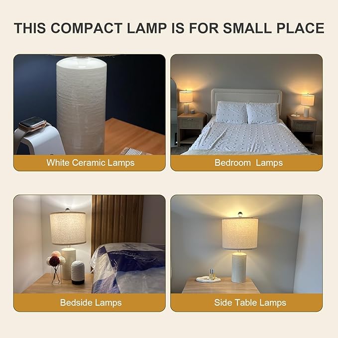 20.25" Small Single Table Lamp for Bedroom Modern Ceramic Nightstand Lamp Farmhouse Bedside Lamp Boho Living Room Lamp White End Side Table Lamp