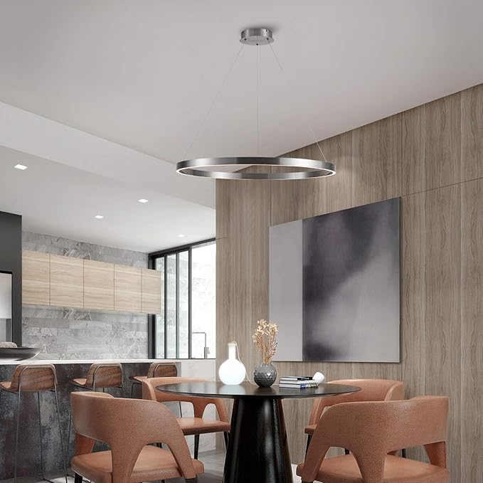 MADEM 31.5'' LED Modern Chandelier 1-Ring Circular Dimmable Pendant Light Flush Mount Pendant Lighting Adjustable for Living Room Dining Room, Bedroom, 3000K Warm White, Brush Nickel