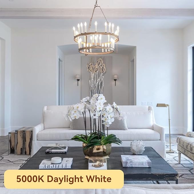 TJOY LED Candelabra Bulbs Dimmable, 60W Equivalent Chandelier Light Bulb, E12 Small Base, 4.5W 5000K Daylight White, B11 Vintage Filament Clear Glass Candle Light for Ceiling Fan Chandeliers, 12Pack