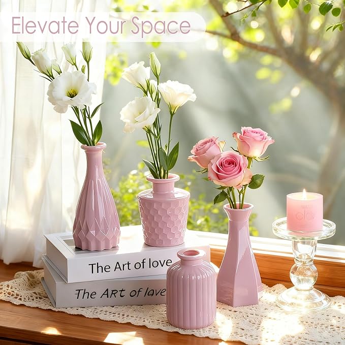 Blush Pink Glass Bud Vase Set of 12 – Mini Vintage Vases for Flowers, Centerpieces, Wedding & Home Décor