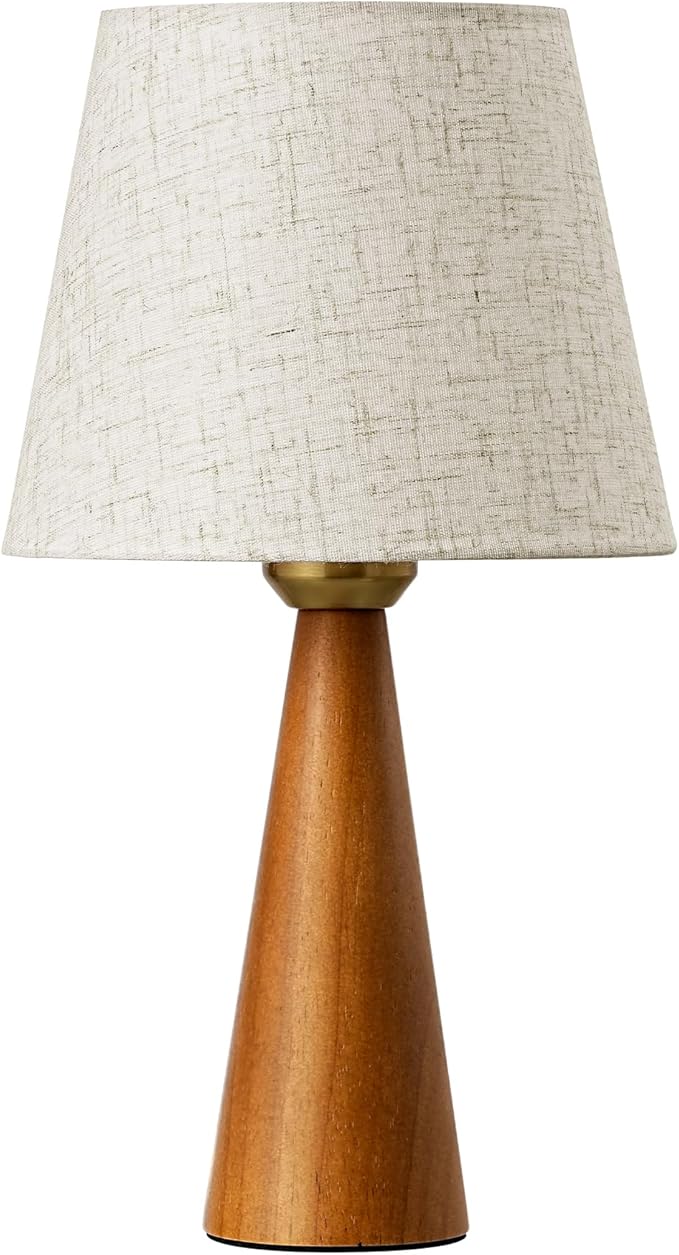EDISHINE 13.58" Small Table Lamp, Wooden Bedside Lamp with Beige Linen Lampshade, Space-Saving Nightstand Lamp for Nursery Kids Room Bedroom Living Room, E26, ON-Off Button, Dark Rosewood Base