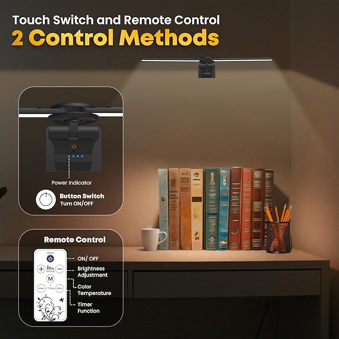 2 Pack Picture Light for Wall, 18in Rechargeable Wall Art Light with Timer and Dimmable, Painting Frame Light with Remote Control Display for Wall Painting, Frame, Portrait, Dartboard (Black)