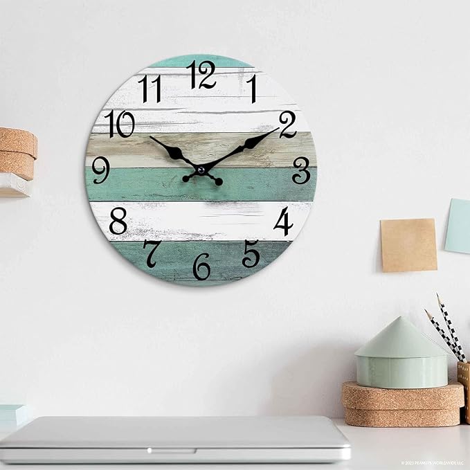 CHYLIN Wall Clock Silent Non Ticking Wall Clocks Battery Operated,Teal Rustic Clock Decorative for Kitchen Bathroom Bedroom Living Room(8 Inch)