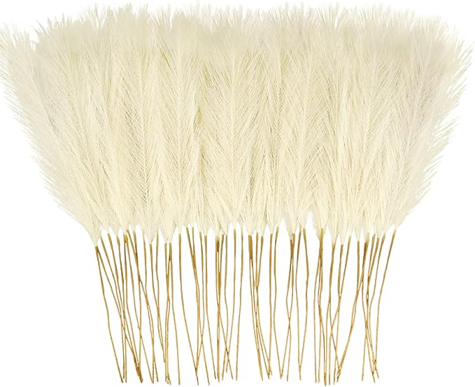 50PCS Faux Pampas Grass, 21.6" Short Artificial Pompous Grass Floral Fake Pompas Grass Branches Vase Filler Flower Arrangement for Home Wedding Boho Decor, Beige