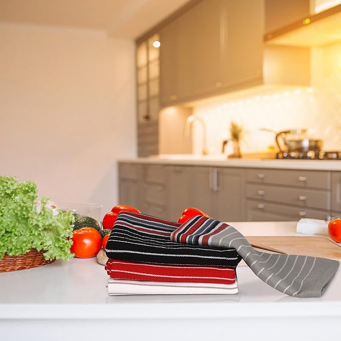 Urban Villa Kitchen Towels (20x30 Inches 12 Pack) Extra Large Premium Salsa Stripes Dish Towels for Kitchen Dish Cloths Highly Absorbent 100% Cotton Kitchen Hand Towels with Hanging Loop Tea Towels