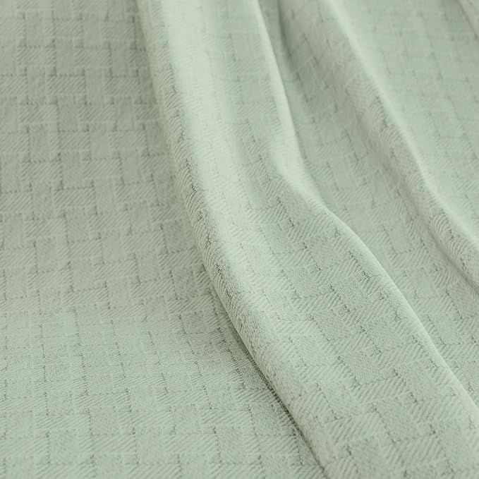 Full/Queen (90"x90") Sage 100% Cotton Blanket – Soft, Breathable, Anti-Odor, Warm & Cozy Bed Blanket for All Seasons, Basket Weave, Luxury Bedding