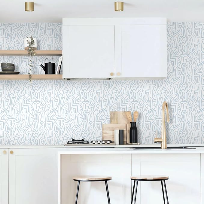 Ismoon 17.3"x 393"Blue and White Wall Paper Peel and Stick Modern Blue Striped Wallpaper Removable Self-Adhesive Neutral Wallpaper Contact Paper for Cabinets and Drawers Vinyl Roll