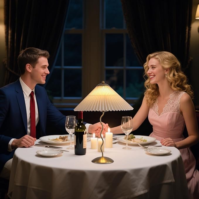 Pleated Table Lamp, S Tube Modern Table Lamp for Bedroom, Bedside Lamps with Organic Textured Linen Lampshade for Nightstand Bedroom Home Office Decor, Gold