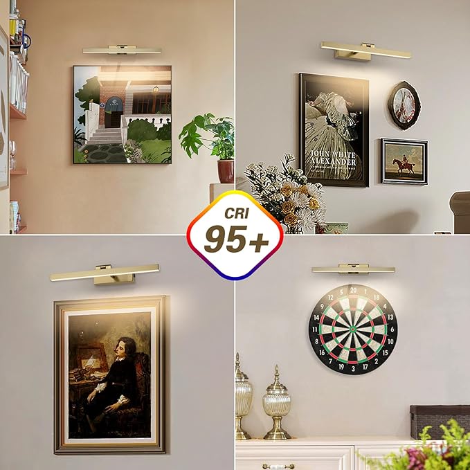 Joosenhouse Battery Operated Picture Light Wireless Gallery Light with Remote Control Rechargeable Wall Lights Brass 15.35" Dimmable and Timed Off Wall Sconce Light