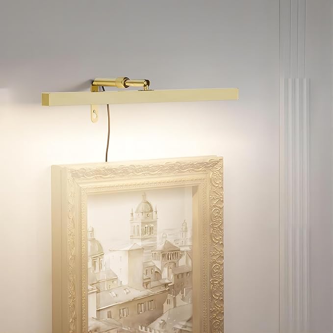 Glod LED Picture Lights for Paintings Plug in,15.75 Inch Adjustable Art Light for Display Art Work, 3 Color Lighting, Plug in Picture Light with Remote for Frame Dartboard, Gold